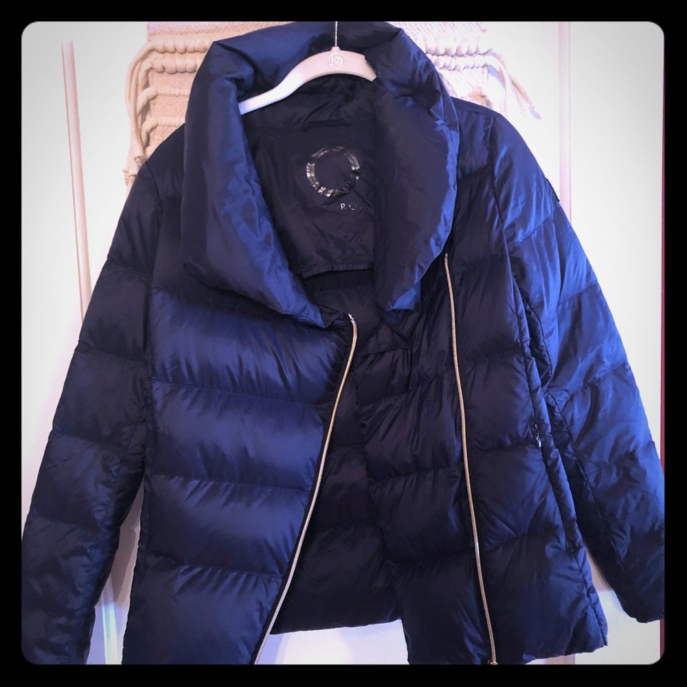 Orobos navy down asymmetrical zip jacket